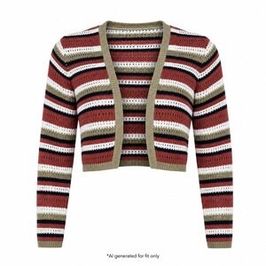 Full Tilt Striped Open Knit Wrap Tie Front Sweater Women M Multicolor